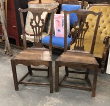A pair of 18th century 'country Chippendale' oak splatback side chairs, with solid seats, each