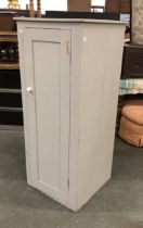 A grey painted narrow cupboard with single door, 60x58x140cmH