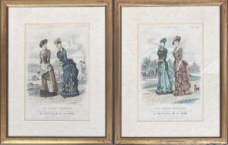 A pair of coloured fashion engravings, ' Le Moniteur de la Mode', c.1882, 34x23cm