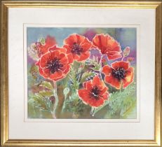 Barbara Green, 'Poppies 2', batik on silk, signed, 42x50cm