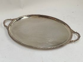 A silver plated tray, by Barker Ellis, 62cmL