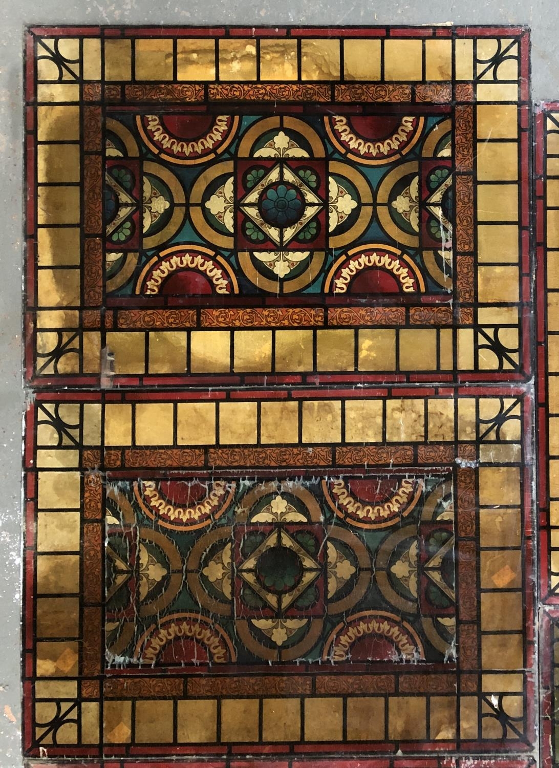 Ten arts & crafts stained glass style panes (prints on glass) (af), 55x39.5cm - Image 2 of 6