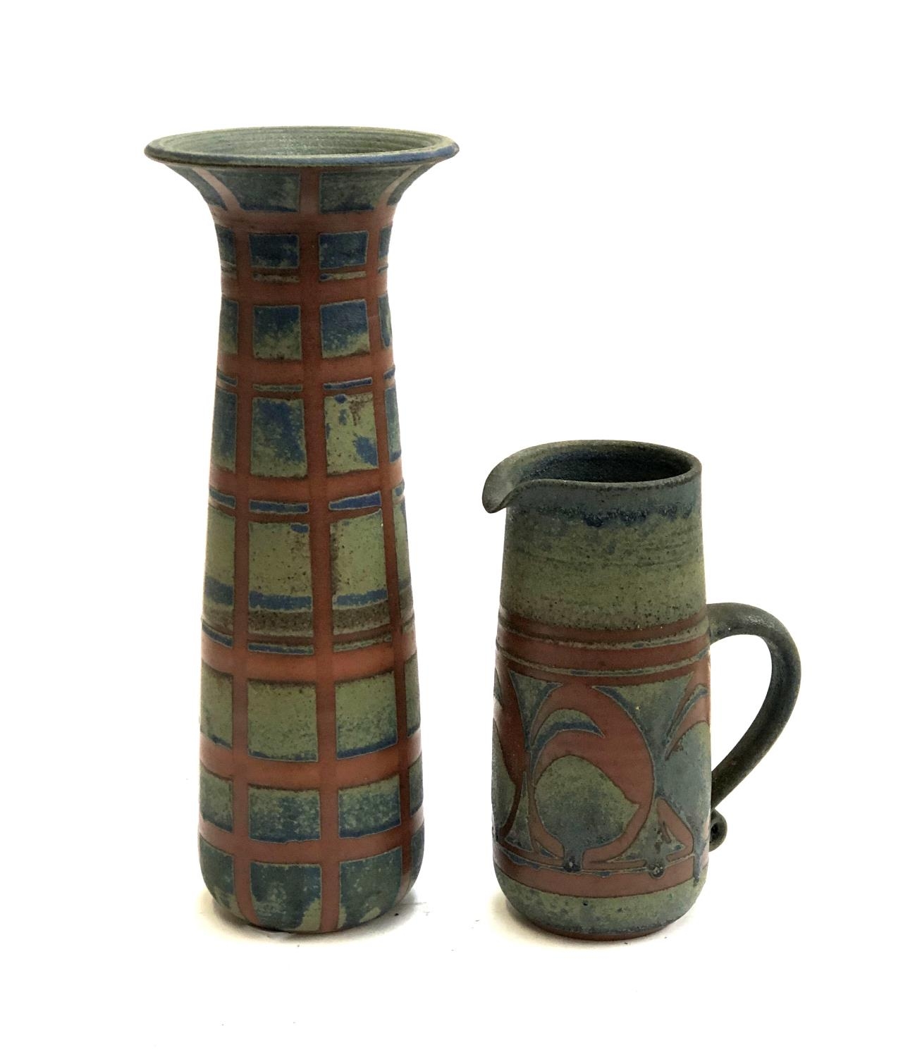 A Torquil, Henley-in-Arden studio pottery vase, 38cmH, and pitcher, 23cmH