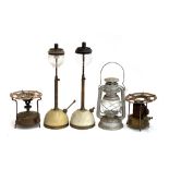 A mixed lot comprising two Tilley 'Table Moden' paraffin lamps, a further paraffin lantern, and