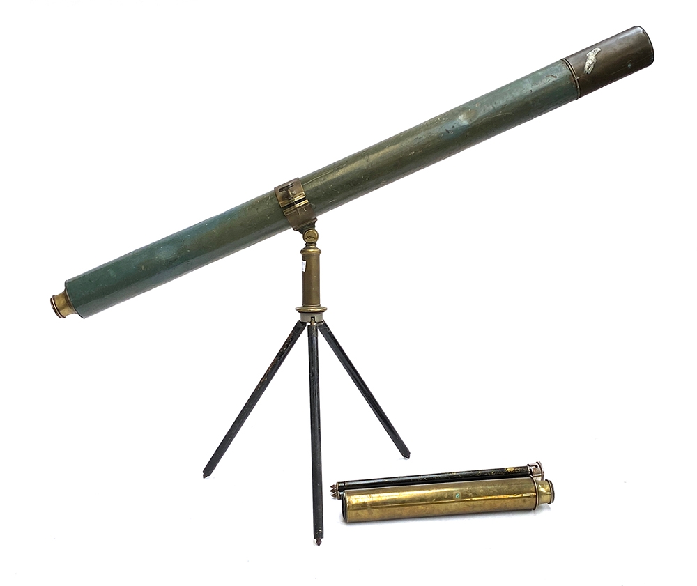 A 19th century two draw telescope 'for day objects', 92cmL when closed; together with a further