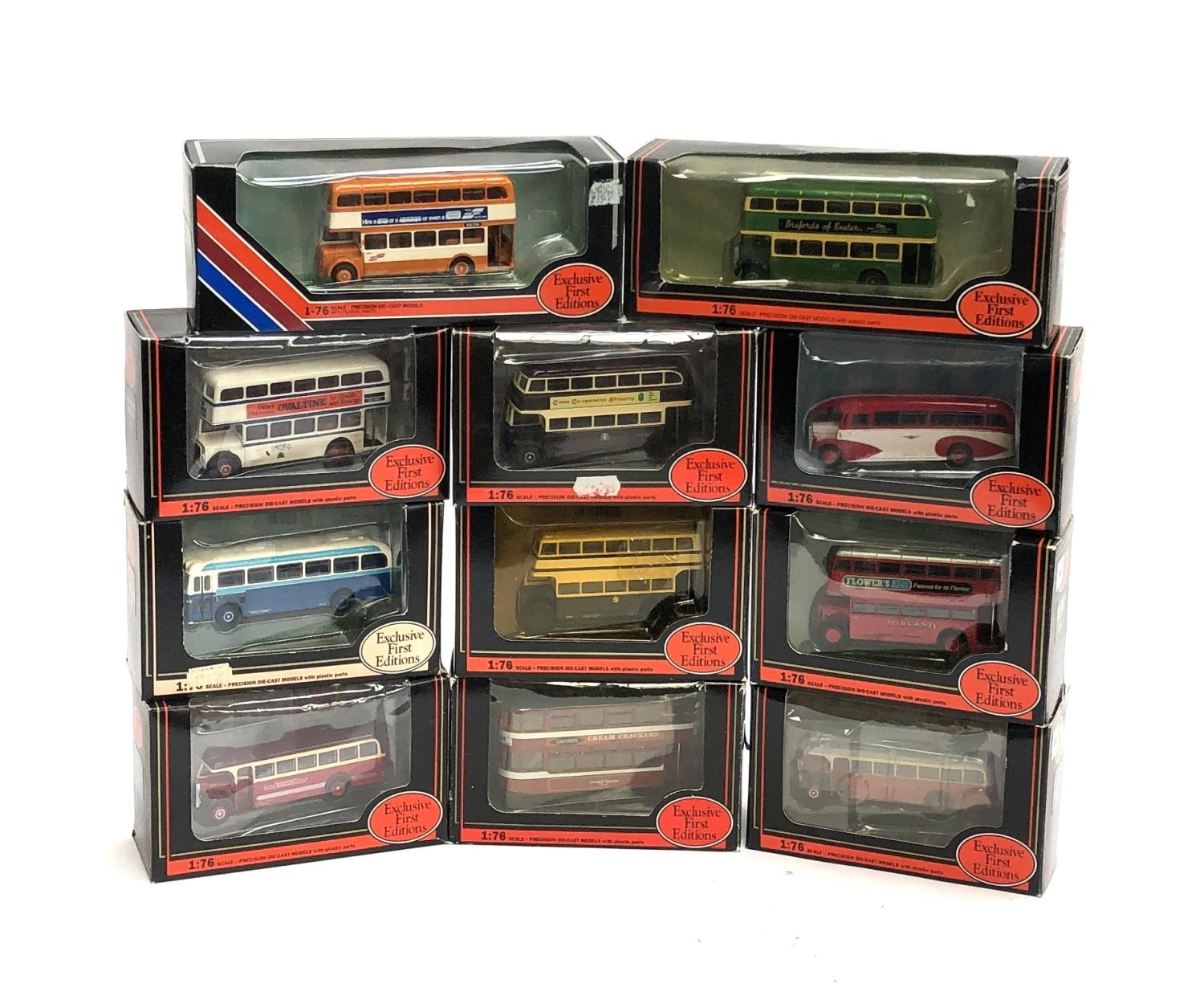 Thirteen Exclusive First Editions 1:76 scale double and single decker buses, all boxed, to include