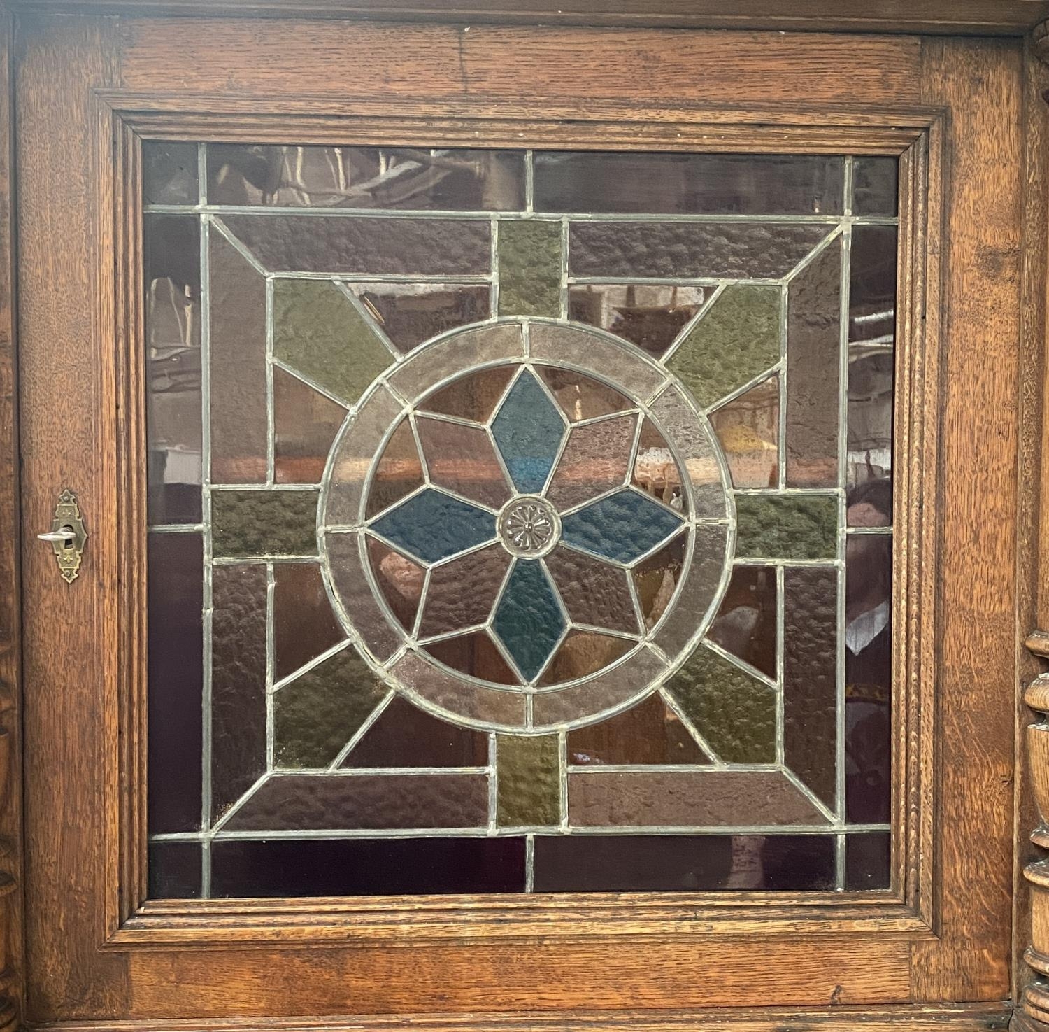 A late 19th/early 20th century Continental buffet with lead glazed stained glass panel door, over - Image 2 of 2