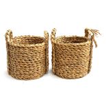 A pair of rush waste paper baskets (one with handle af), 33cmH