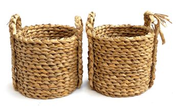 A pair of rush waste paper baskets (one with handle af), 33cmH