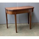 A George III mahogany and line inlaid tea table, on square tapered legs, 91x45x73cmH