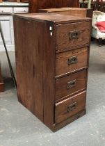 A vintage stained pine four drawer filing unit, the lock plate marked Alfred Brown Birmingham, on