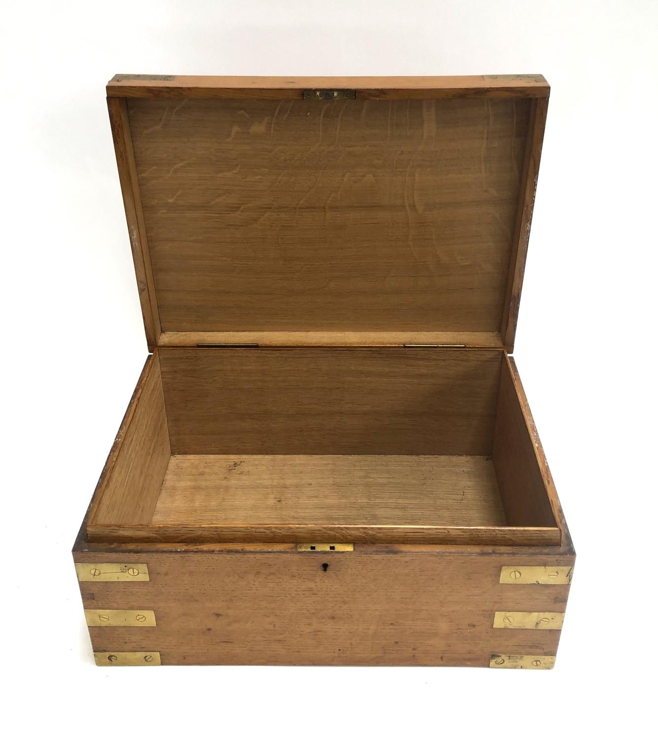 A 19th century gilt metal mounted oak box with white metal plaque with crest inlaid to lid, - Image 3 of 3