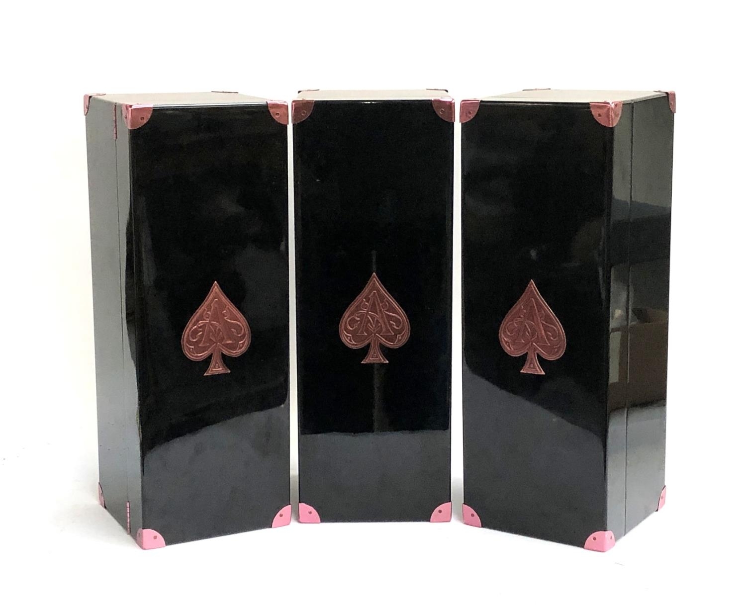 Three Armand de Brignac Ace of Spades limited edition magnum champagne cases, black lacquered