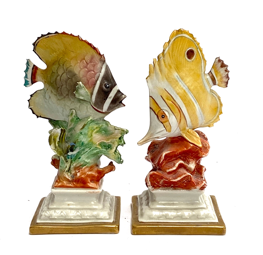 Two Capodimonte porcelain angel fish figures, the tallest 16cmH