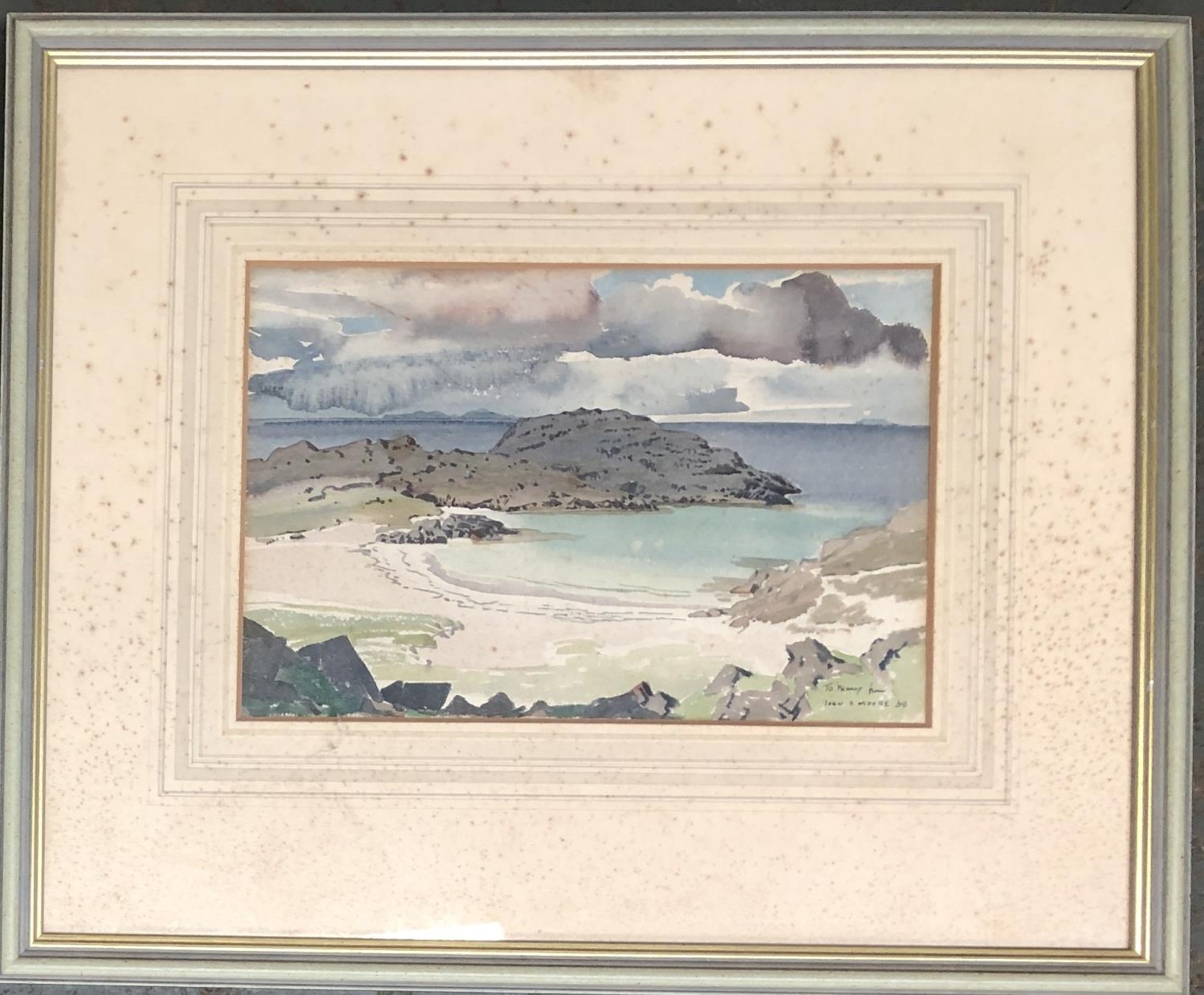 John Drummond Moore, watercolour study of a sandy cove, signed and dated '38, 19x28cm