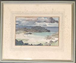 John Drummond Moore, watercolour study of a sandy cove, signed and dated '38, 19x28cm