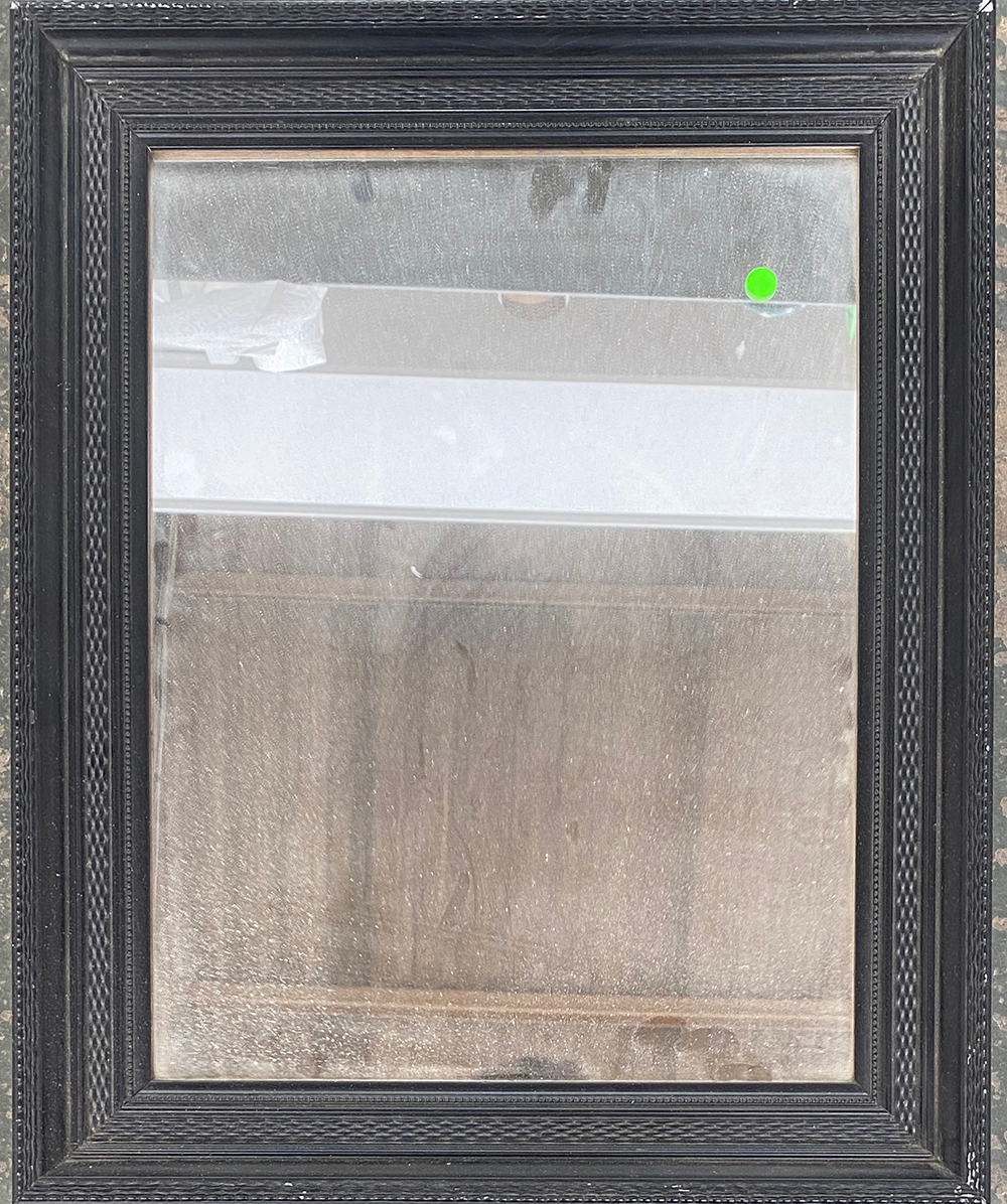 An ebonised small rectangular wall mirror, 50x41cm