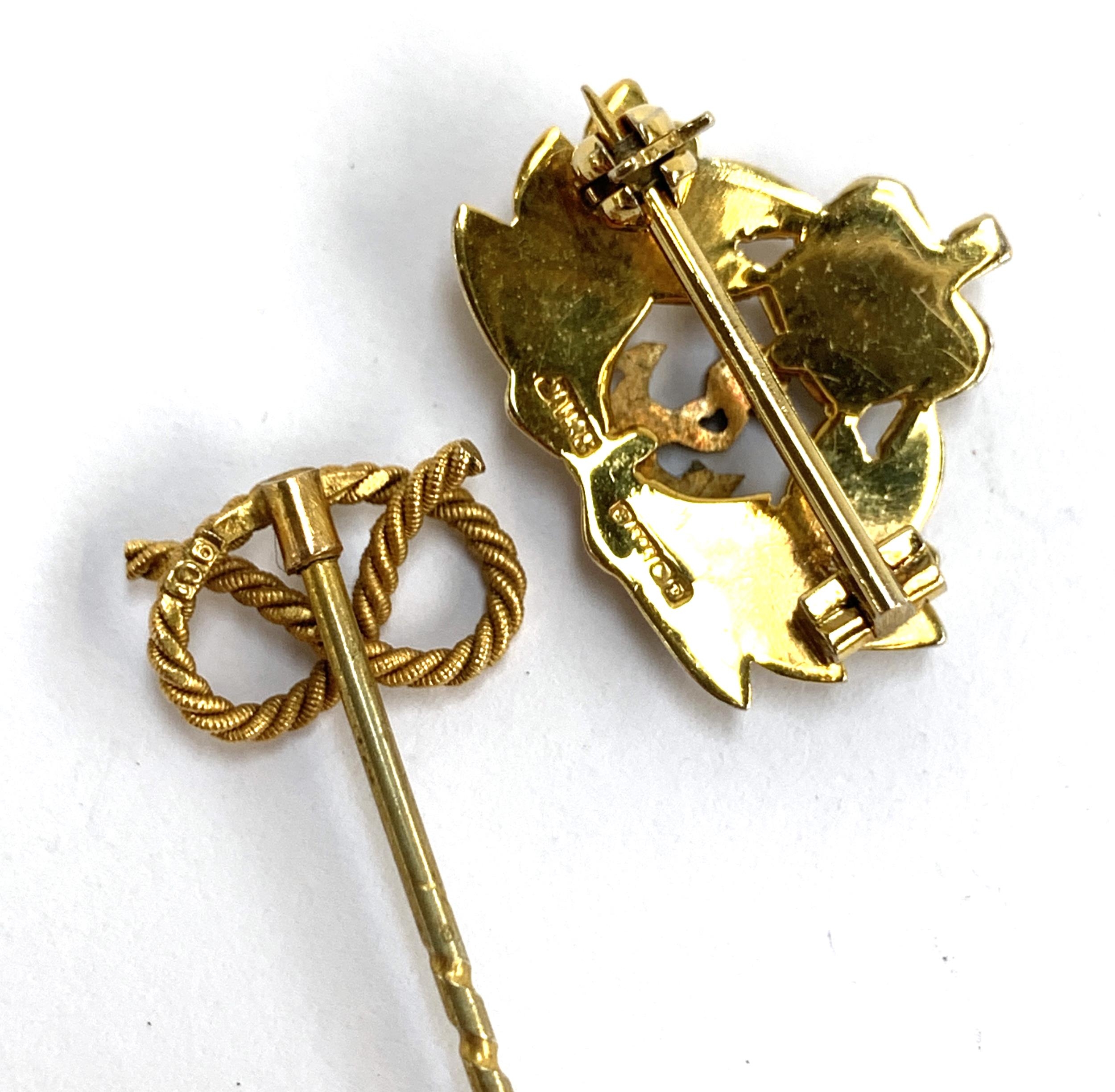 A 9ct gold and enamel regimental Royal Navy sweetheart brooch, 2.2cmW, 3g; together with a 9ct - Image 2 of 2