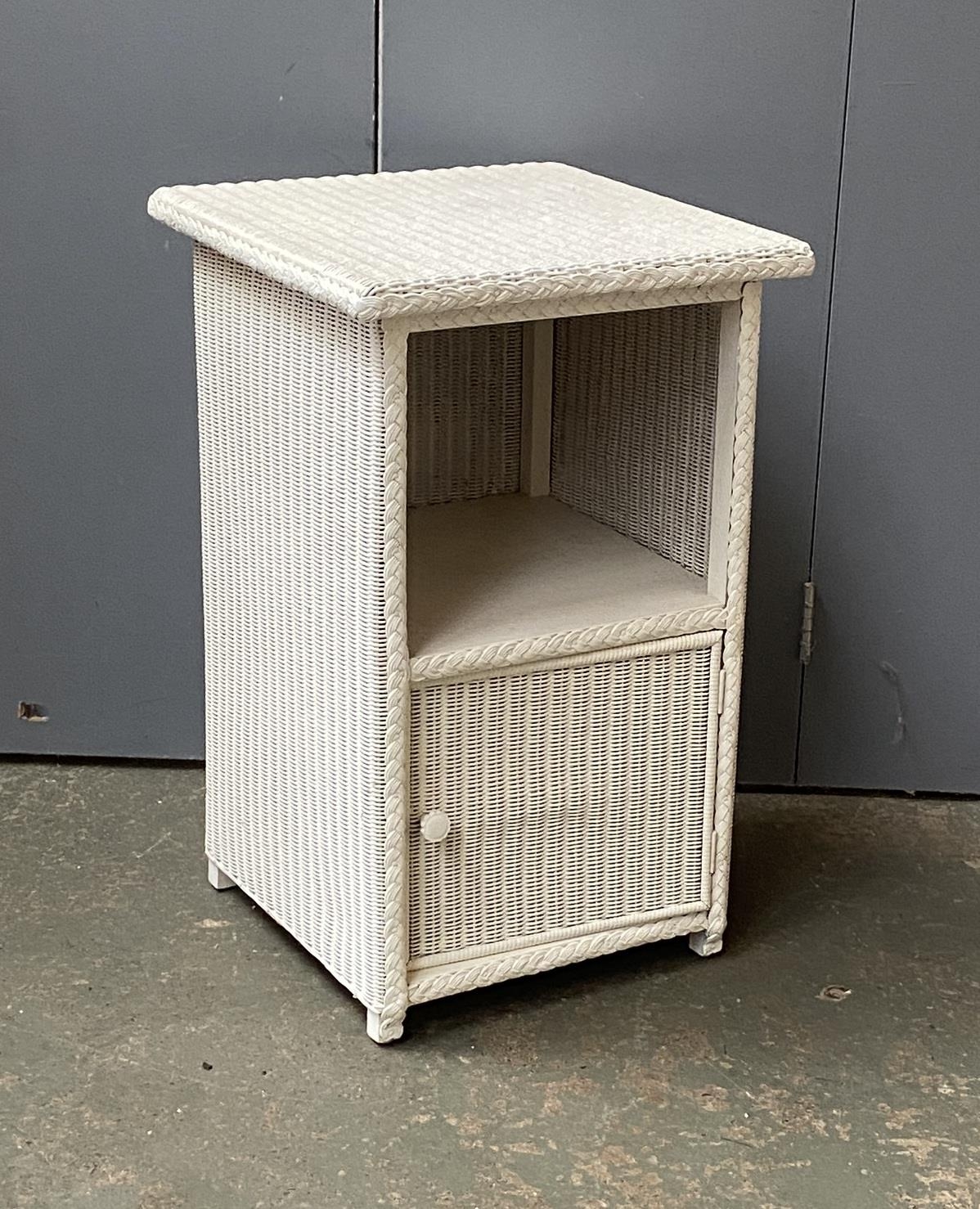 A white painted Lloyd Loom style bedside cabinet, 64cmH; together with two painted child's chairs - Image 2 of 2