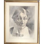 20th century charcoal study of a lady, 38x29cm
