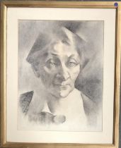 20th century charcoal study of a lady, 38x29cm