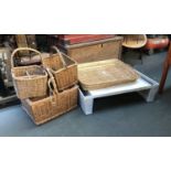 A quantity of wicker baskets, to include a wicker bed tray