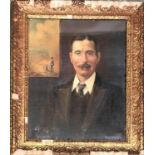 Early 20th century oil on canvas, portrait of a man, in gilt gesso frame inscribed 'George