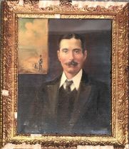 Early 20th century oil on canvas, portrait of a man, in gilt gesso frame inscribed 'George