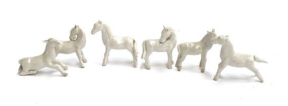 A lot of six Chinese blanc de chine porcelain horses, each 7cmH