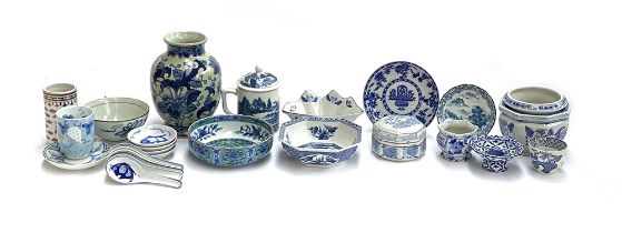 A collection of various blue and white Asian ceramics, 20th century