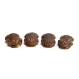 Four Errington Reay & Co. Bardon Mill salt glazed stoneware frogs, 9.5cmL