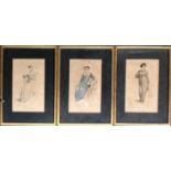 A set of three early Victorian prints depicting ladies in morning, evening, and half dress, each