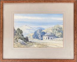 John Callow O.W.S (1822-1878), 'In the Lake District', watercolour of a stone cottage beside a road,