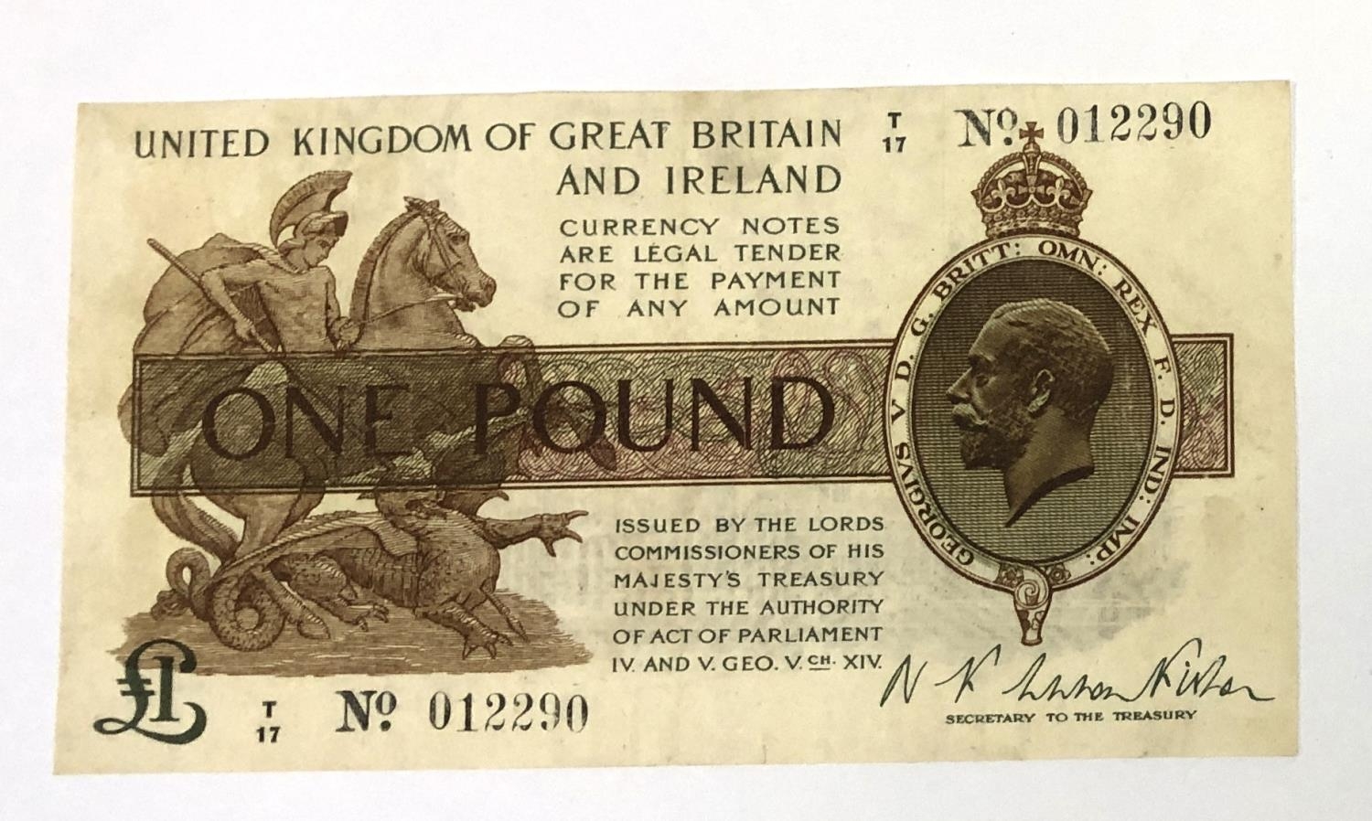 A George V one pound treasury note, 1919, N F Warren Fisher, T17 012290