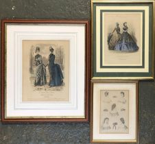 Three 19th century fashion prints, 'El Salon de la Moda,' 'Latest Paris Fashions,' and 'The newest