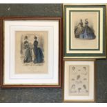 Three 19th century fashion prints, 'El Salon de la Moda,' 'Latest Paris Fashions,' and 'The newest