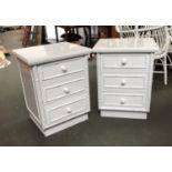 A pair of white painted faux bamboo bedside cabinets, each of three drawers, 55x47x71cmH