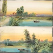 A pair of watercolours of lake scenes, signed Douglas Cooper, each 25.5x51cm