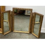 A three part gilt adjustable dressing mirror, 50cmH