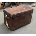Victorian leather travel trunk, the top marked F.W.Clementson Esq, 19 Hussars, stamped with makers