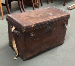 Victorian leather travel trunk, the top marked F.W.Clementson Esq, 19 Hussars, stamped with makers