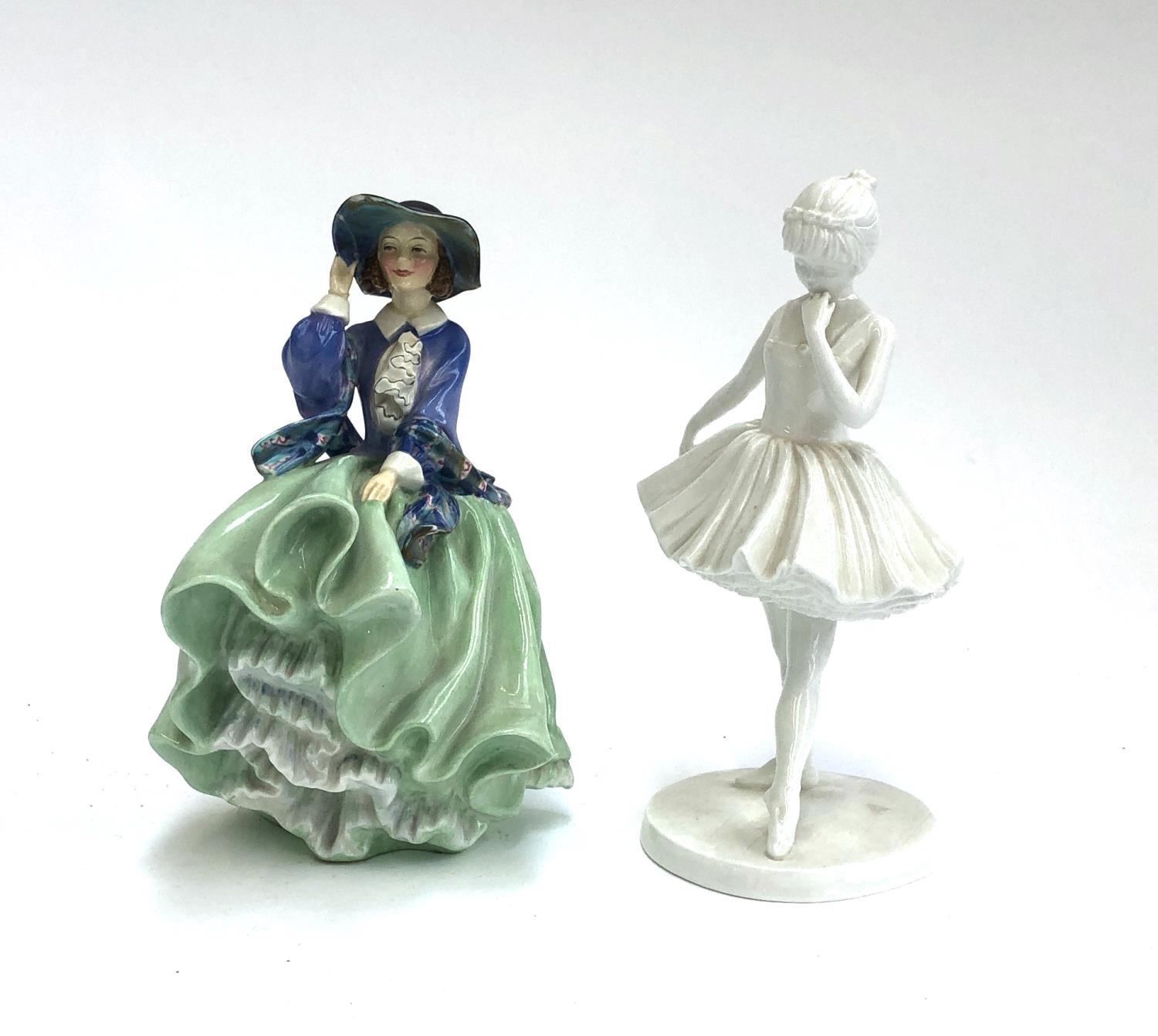 A Royal Doulton figure 'Top o' the Hill,' 18.5cmH, together with a Coalport 'Butterflies' figure,