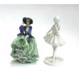 A Royal Doulton figure 'Top o' the Hill,' 18.5cmH, together with a Coalport 'Butterflies' figure,