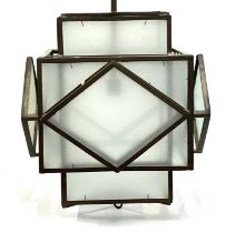 Interior design interest: a wrought metal and frosted glass Art Deco style geometric hanging