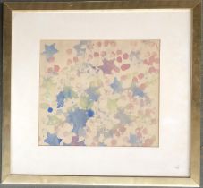 20th century abstract watercolour of stars and circles, 26x29cm