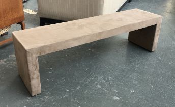 A suede covered low side table, 139x35x38cmH