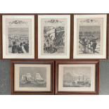 A set of three framed front page engravings of 'The Graphic'; together with two 19th century