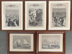 A set of three framed front page engravings of 'The Graphic'; together with two 19th century