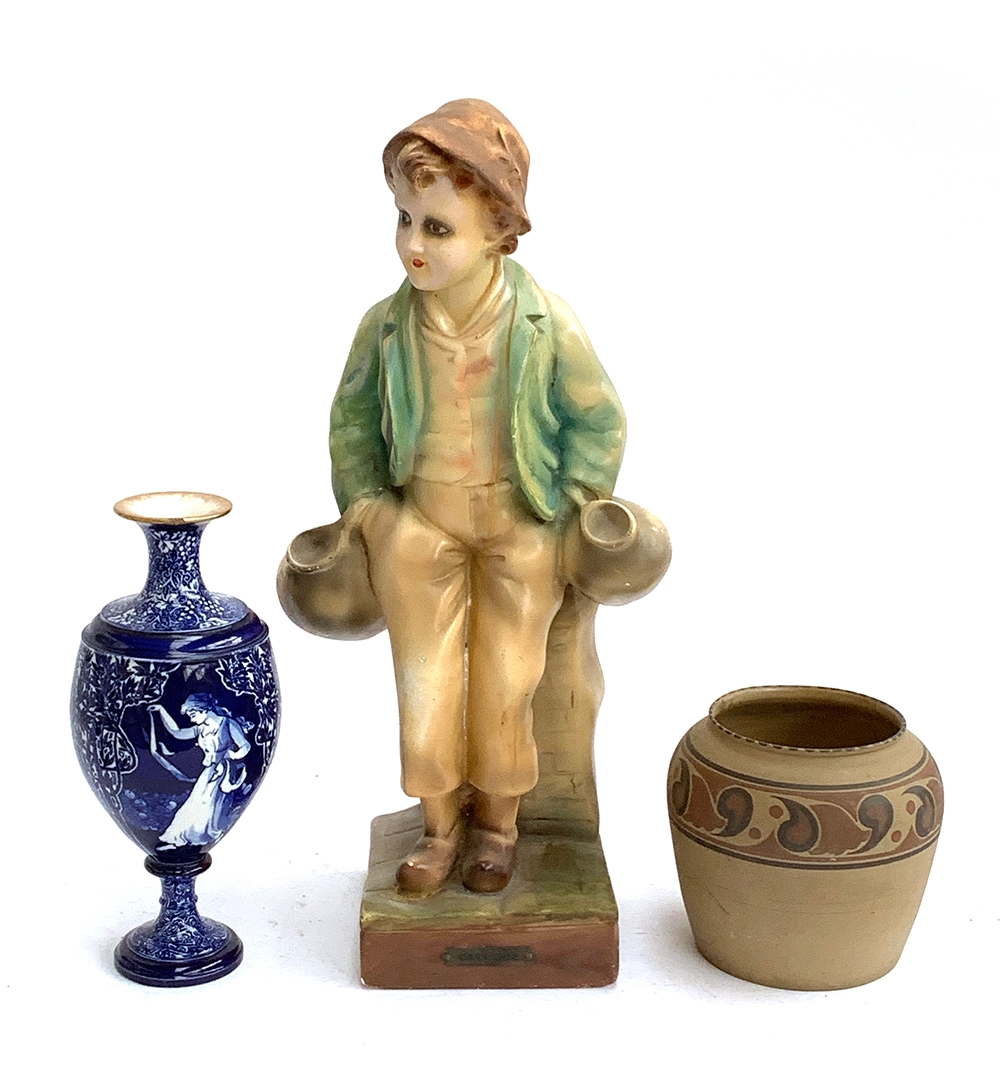 A Carter, Stabler & Adams, Poole pottery vase, together with a chalkware figure of a boy, '