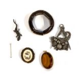 A mixed lot of jewellery to include a 19th century cut steel salamander brooch; large Masonic